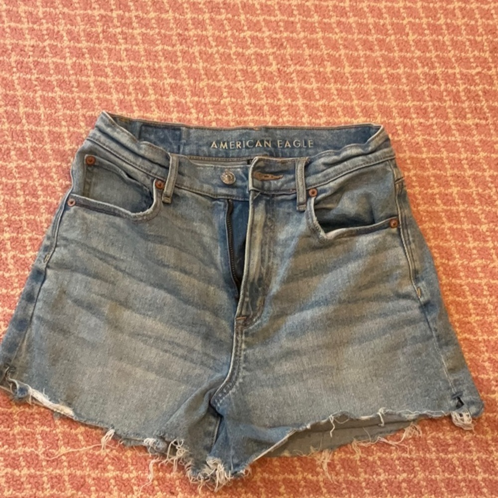 American Eagle Outfitters Blue Jean Shorts with Frayed Hem